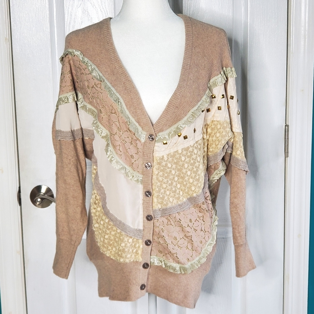 Taupe Cream Mixed Media Sweater Cardigan from Buckle Small NWOT